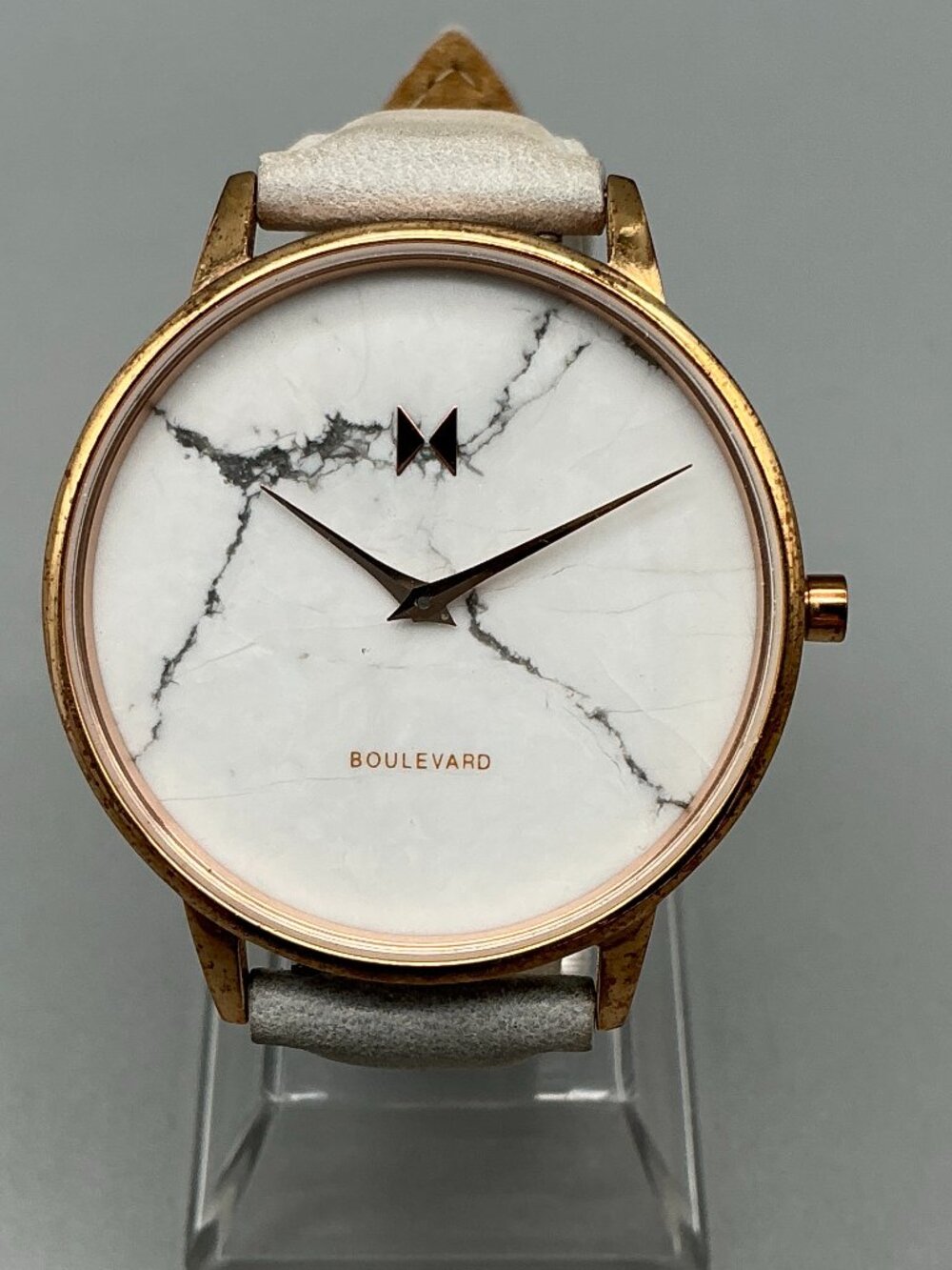 MVMT Boulevard Beverly Marble Womens Watch 38mm Gold Tone Leather New Battery